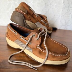 Sperry Top-sider Intrepid 7.5 2-eye Cognac Tan Leather Boat Deck Shoes Preppy
